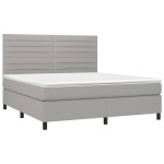 vidaXL Pat cu arcuri, saltea și LED, gri deschis, 180x200 cm, textil