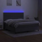 vidaXL Pat cu arcuri, saltea și LED, gri închis, 180x200 cm, textil