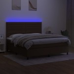 vidaXL Pat cu arcuri, saltea și LED, maro închis, 180x200 cm, textil