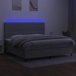 vidaXL Pat cu arcuri, saltea și LED, gri deschis, 200x200 cm, textil