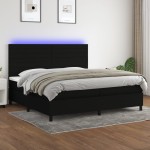 vidaXL Pat cu arcuri, saltea și LED, negru, 200x200 cm, textil