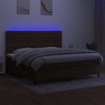 vidaXL Pat cu arcuri, saltea și LED, maro închis, 200x200 cm, textil