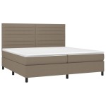 vidaXL Pat cu arcuri, saltea și LED, gri taupe, 200x200 cm, textil