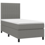 vidaXL Pat cu arcuri, saltea și LED, gri închis, 90x190 cm, textil