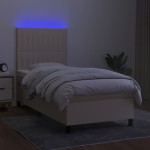 vidaXL Pat cu arcuri, saltea și LED, crem, 90x190 cm, textil