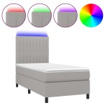 vidaXL Pat cu arcuri, saltea și LED, gri deschis, 90x200 cm, textil vidaXL Pat cu arcuri, saltea și LED, gri deschis, 90x200 cm, textil