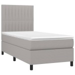 vidaXL Pat cu arcuri, saltea și LED, gri deschis, 90x200 cm, textil vidaXL Pat cu arcuri, saltea și LED, gri deschis, 90x200 cm, textil