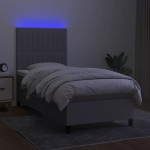 vidaXL Pat cu arcuri, saltea și LED, gri deschis, 90x200 cm, textil vidaXL Pat cu arcuri, saltea și LED, gri deschis, 90x200 cm, textil