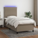 vidaXL Pat cu arcuri, saltea și LED, gri taupe, 90x200 cm, textil vidaXL Pat cu arcuri, saltea și LED, gri taupe, 90x200 cm, textil