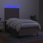 vidaXL Pat cu arcuri, saltea și LED, gri taupe, 90x200 cm, textil vidaXL Pat cu arcuri, saltea și LED, gri taupe, 90x200 cm, textil