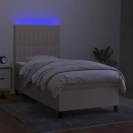 vidaXL Pat cu arcuri, saltea și LED, crem, 90x200 cm, textil vidaXL Pat cu arcuri, saltea și LED, crem, 90x200 cm, textil