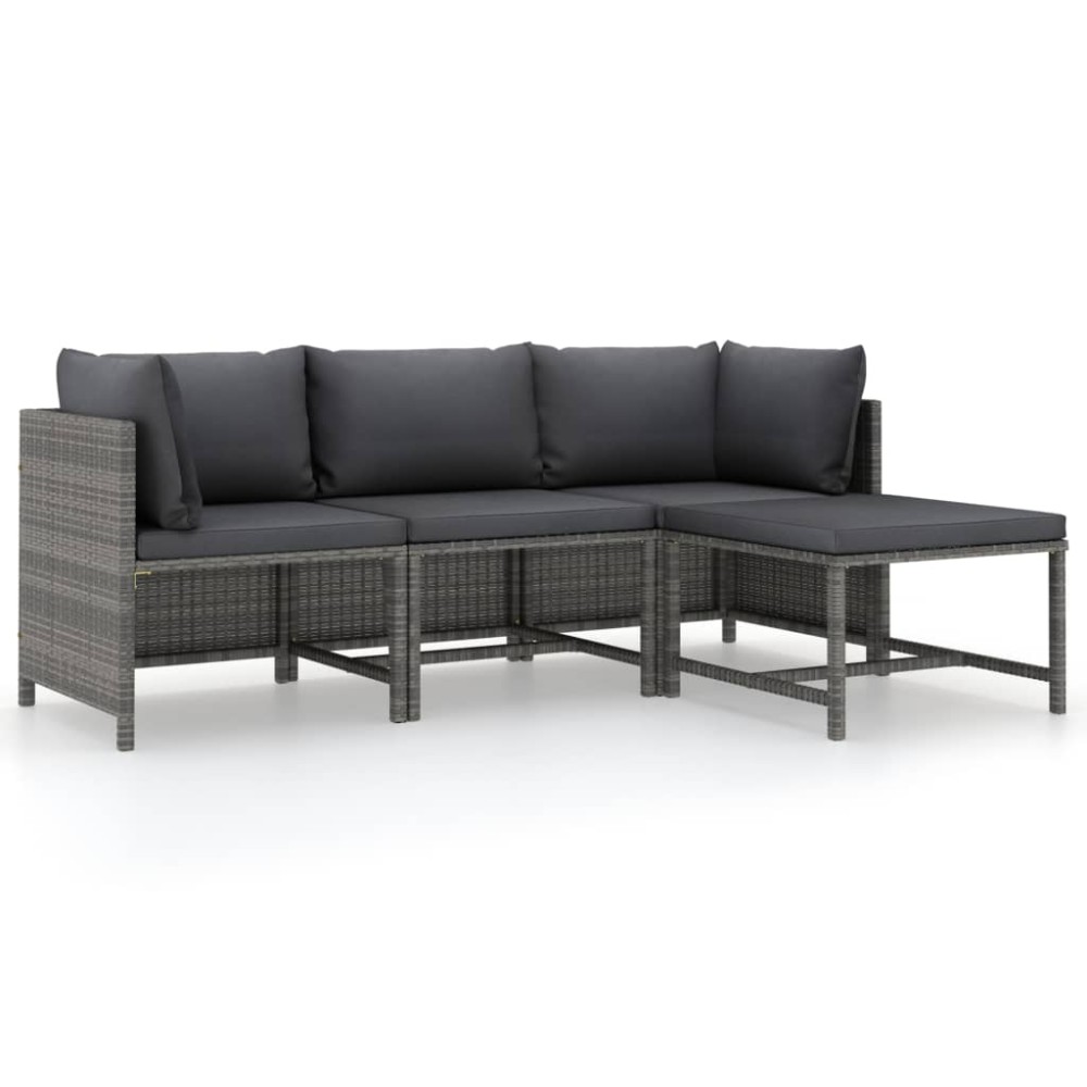 vidaXL Set mobilier de grădină cu perne, 4 piese, gri, poliratan