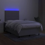 vidaXL Pat cu arcuri, saltea și LED, gri deschis, 120x200 cm, textil