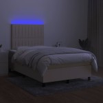 vidaXL Pat cu arcuri, saltea și LED, crem, 120x200 cm, textil
