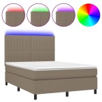 vidaXL Pat cu arcuri, saltea și LED, gri taupe, 140x190 cm, textil vidaXL Pat cu arcuri, saltea și LED, gri taupe, 140x190 cm, textil