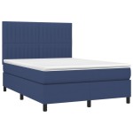 vidaXL Pat cu arcuri, saltea și LED, albastru, 140x190 cm, textil