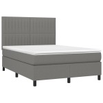 vidaXL Pat cu arcuri, saltea și LED, gri închis, 140x200 cm, textil