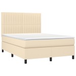 vidaXL Pat cu arcuri, saltea și LED, crem, 140x200 cm, textil