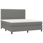 vidaXL Pat cu arcuri, saltea și LED, gri închis, 160x200 cm, textil