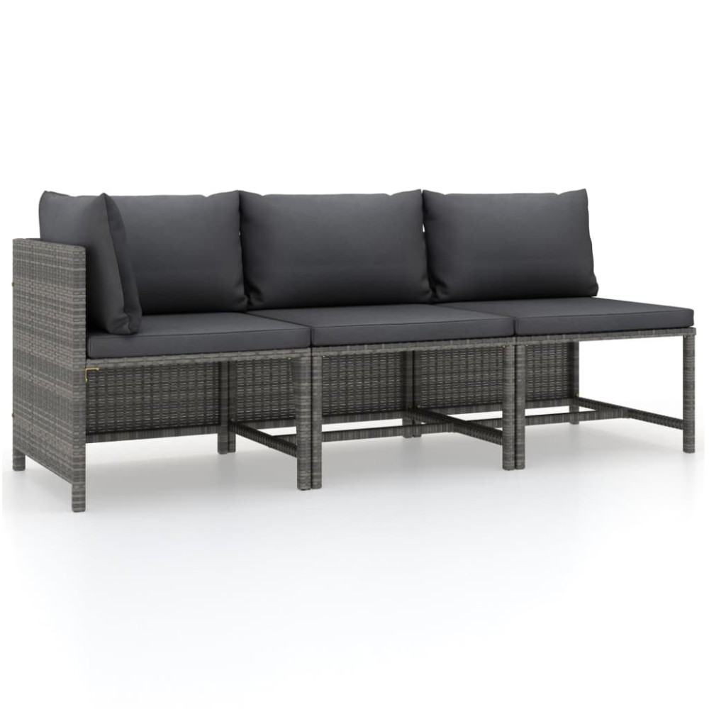 vidaXL Set mobilier de grădină cu perne, 3 piese, gri, poliratan