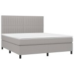 vidaXL Pat cu arcuri, saltea și LED, gri deschis, 180x200 cm, textil