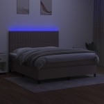 vidaXL Pat cu arcuri, saltea și LED, gri taupe, 180x200 cm, textil
