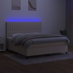 vidaXL Pat cu arcuri, saltea și LED, crem, 180x200 cm, textil