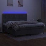 vidaXL Pat cu arcuri, saltea și LED, gri închis, 200x200 cm, textil