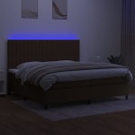 vidaXL Pat cu arcuri, saltea și LED, maro închis, 200x200 cm, textil