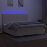 vidaXL Pat cu arcuri, saltea și LED, crem, 200x200 cm, textil