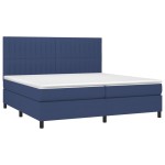 vidaXL Pat cu arcuri, saltea și LED, albastru, 200x200 cm, textil