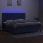 vidaXL Pat cu arcuri, saltea și LED, albastru, 200x200 cm, textil