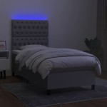 vidaXL Pat cu arcuri, saltea și LED, gri deschis, 80x200 cm, textil vidaXL Pat cu arcuri, saltea și LED, gri deschis, 80x200 cm, textil