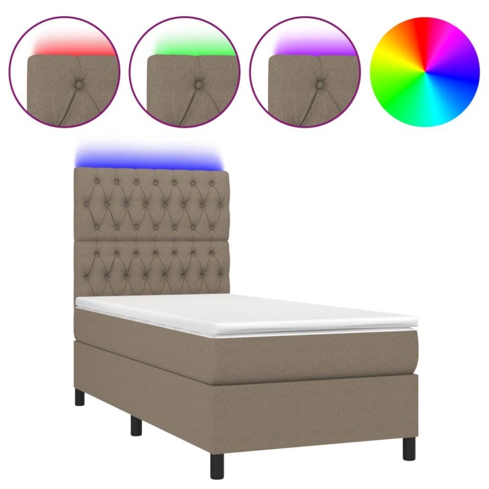 vidaXL Pat cu arcuri, saltea și LED, gri taupe, 80x200 cm, textil