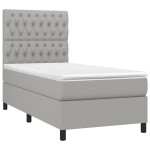 vidaXL Pat cu arcuri, saltea și LED, gri deschis, 90x190 cm, textil