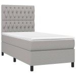vidaXL Pat cu arcuri, saltea și LED, gri deschis, 90x200 cm, textil vidaXL Pat cu arcuri, saltea și LED, gri deschis, 90x200 cm, textil