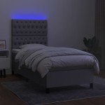 vidaXL Pat cu arcuri, saltea și LED, gri deschis, 90x200 cm, textil vidaXL Pat cu arcuri, saltea și LED, gri deschis, 90x200 cm, textil