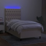 vidaXL Pat cu arcuri, saltea și LED, crem, 90x200 cm, textil vidaXL Pat cu arcuri, saltea și LED, crem, 90x200 cm, textil