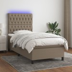 vidaXL Pat cu arcuri, saltea și LED, Gri taupe, 100x200 cm, textil vidaXL Pat cu arcuri, saltea și LED, Gri taupe, 100x200 cm, textil