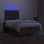 vidaXL Pat cu arcuri, saltea și LED, maro închis, 120x200 cm, textil