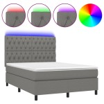 vidaXL Pat cu arcuri, saltea și LED, gri închis, 140x190 cm, textil