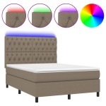 vidaXL Pat cu arcuri, saltea și LED, gri taupe, 140x190 cm, textil vidaXL Pat cu arcuri, saltea și LED, gri taupe, 140x190 cm, textil