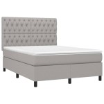 vidaXL Pat cu arcuri, saltea și LED, gri deschis, 140x200 cm, textil