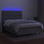 vidaXL Pat cu arcuri, saltea și LED, gri deschis, 140x200 cm, textil