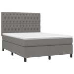 vidaXL Pat cu arcuri, saltea și LED, gri închis, 140x200 cm, textil