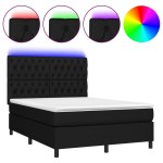 vidaXL Pat cu arcuri, saltea și LED, negru, 140x200 cm, textil vidaXL Pat cu arcuri, saltea și LED, negru, 140x200 cm, textil