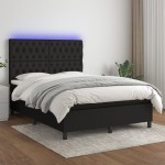 vidaXL Pat cu arcuri, saltea și LED, negru, 140x200 cm, textil vidaXL Pat cu arcuri, saltea și LED, negru, 140x200 cm, textil