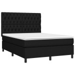 vidaXL Pat cu arcuri, saltea și LED, negru, 140x200 cm, textil vidaXL Pat cu arcuri, saltea și LED, negru, 140x200 cm, textil