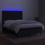 vidaXL Pat cu arcuri, saltea și LED, negru, 140x200 cm, textil vidaXL Pat cu arcuri, saltea și LED, negru, 140x200 cm, textil
