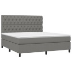 vidaXL Pat cu arcuri, saltea și LED, gri închis, 160x200 cm, textil